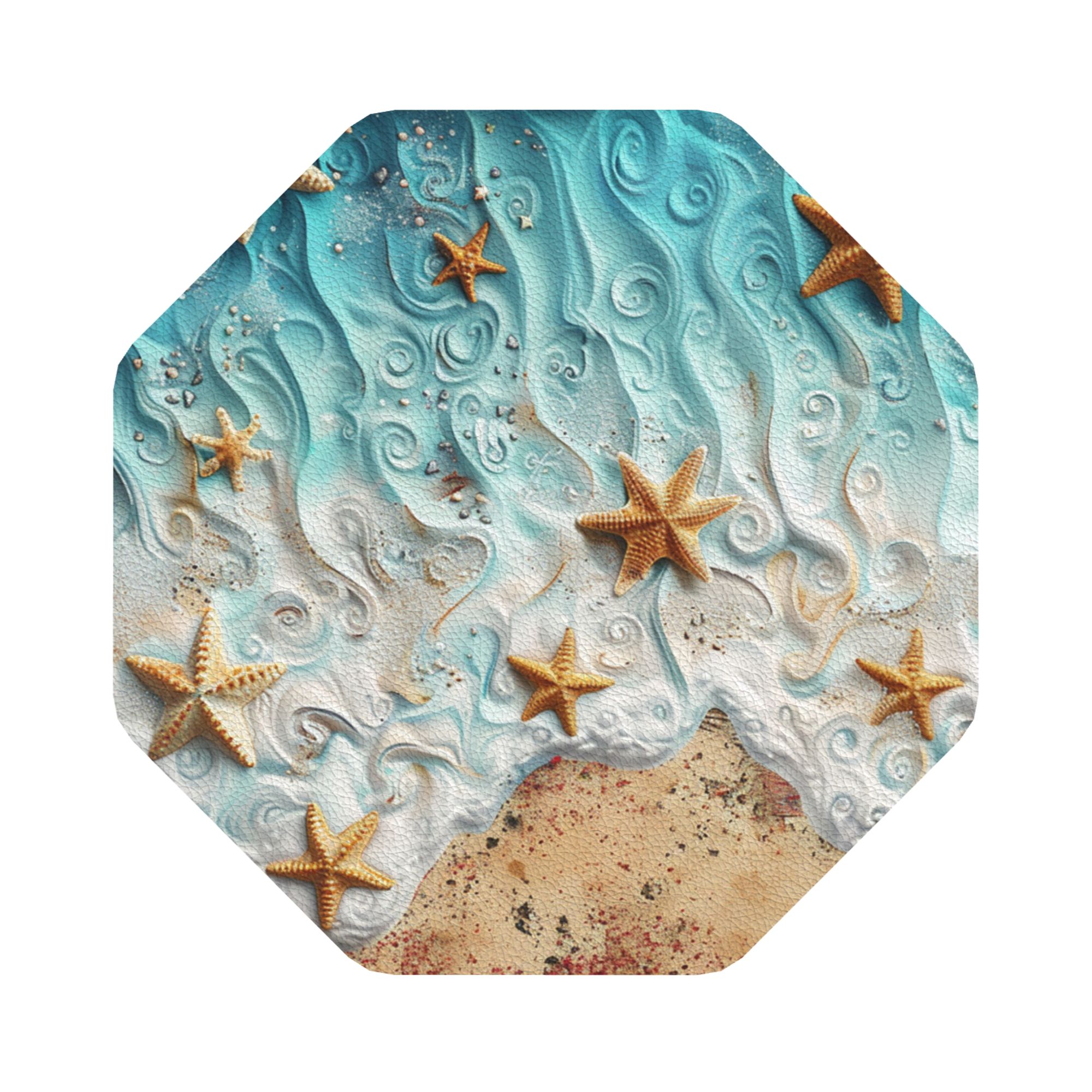 616706636-八边形-效果图1 Ocean Starfish Pattern Octagonal Ceramic Coaster - Image 1