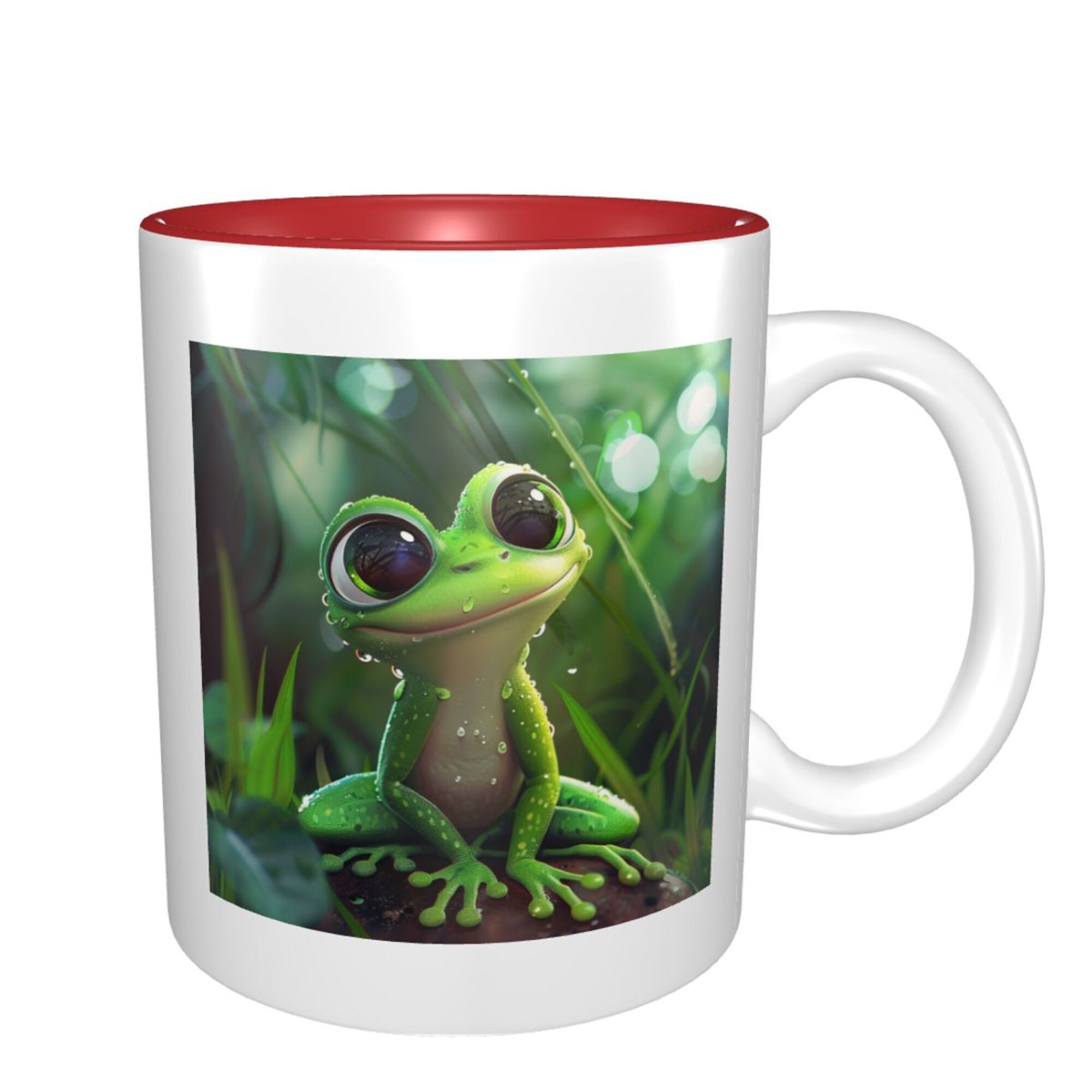 620633229-红色-效果图2 Cute Frog Ceramic Mug - Image 1