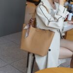 Minimalist Large Tote Bag with Scarf Detail | Shoulder Carry | Everyday Commuter Bag | Black / Camel - Image 5