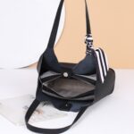 Minimalist Large Tote Bag with Scarf Detail | Shoulder Carry | Everyday Commuter Bag | Black / Camel - Image 2