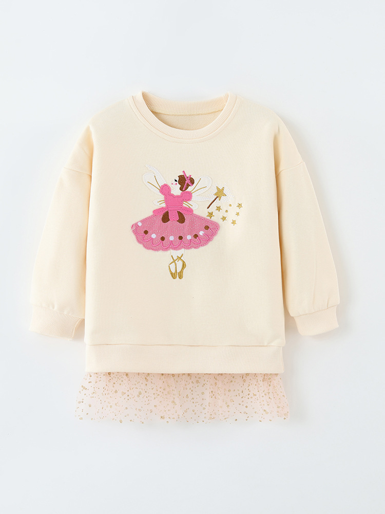 16 Girls Ballet Princess Sweatshirt Dress | Toddler Long Sleeve Pullover | Embroidered Fairy Design | Tulle Hem | Soft Cotton Blend | Sizes 80–120 - Image 1