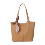Minimalist Large Tote Bag with Scarf Detail | Shoulder Carry | Everyday Commuter Bag | Black / Camel