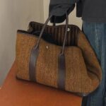Vintage Wool-Blend Tote Bag with Leather Trim | Structured Large Handbag | Elegant Work & Commuter Bag - Image 4