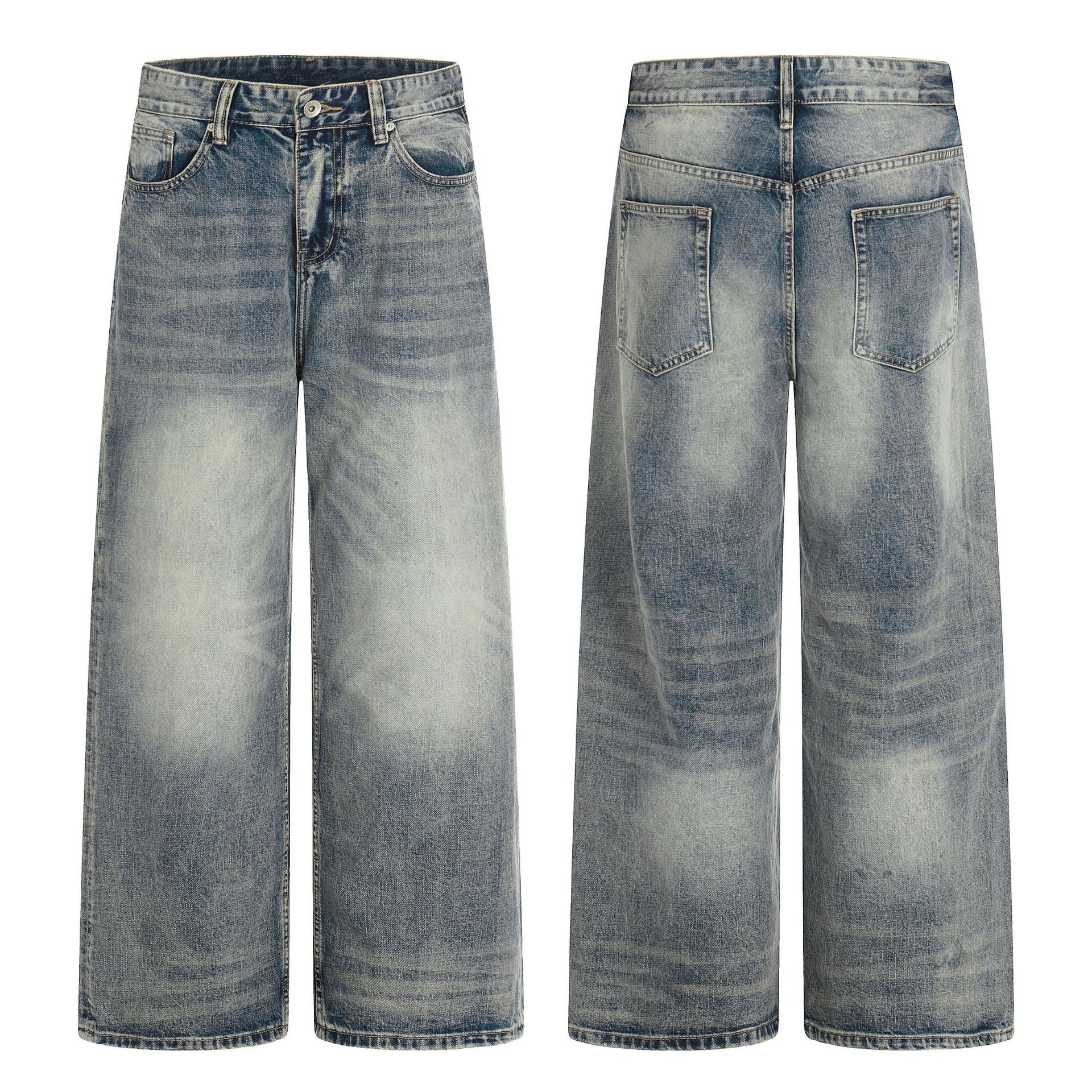 42 Men’s Vintage Wash Straight-Leg Jeans | High-Waist Relaxed Fit Denim Pants | Classic Five-Pocket Design - Image 1