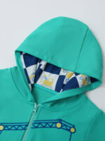 Kids Construction Vehicle Hooded Jacket | Toddler Zip-Up Hoodie | Crane Embroidery Design | Soft Cotton Blend | Casual Outerwear | Sizes 80–120 - Image 4