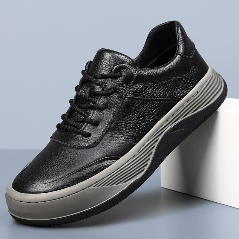 9 Men’s Genuine Leather Casual Sneakers | Lace-Up Low-Top Shoes | Cushioned Thick Sole | Non-Slip Everyday Shoes | Sizes 39–44 - Image 1